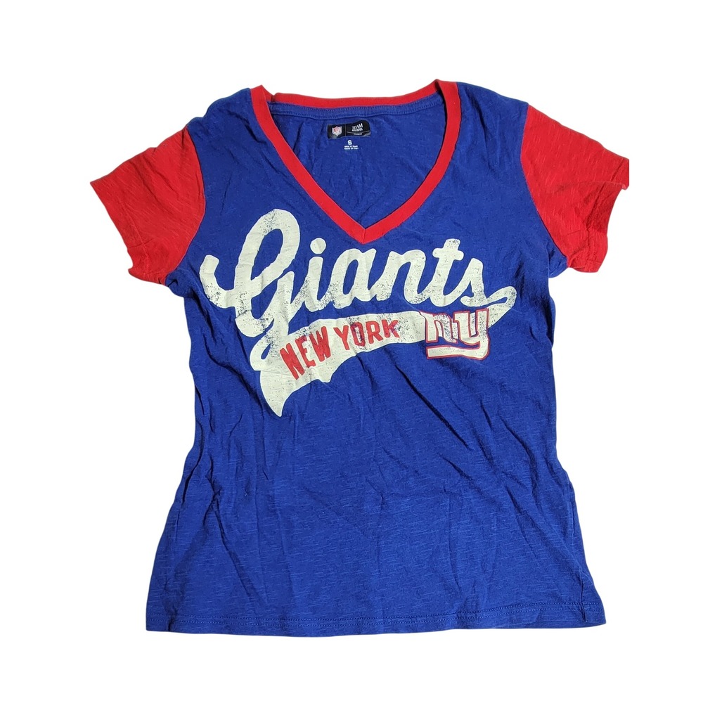 NFL Team Apparel‎ New York Giants Womens V-Neck T-Shirt Blue Red Small